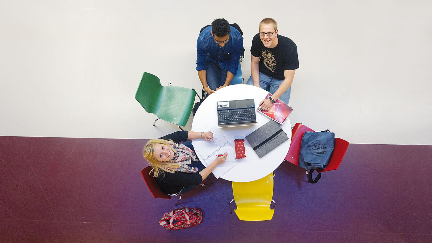 Studierende lernen gemeinsam an studentischen Arbeitsplätzen der Universität Hildesheim 